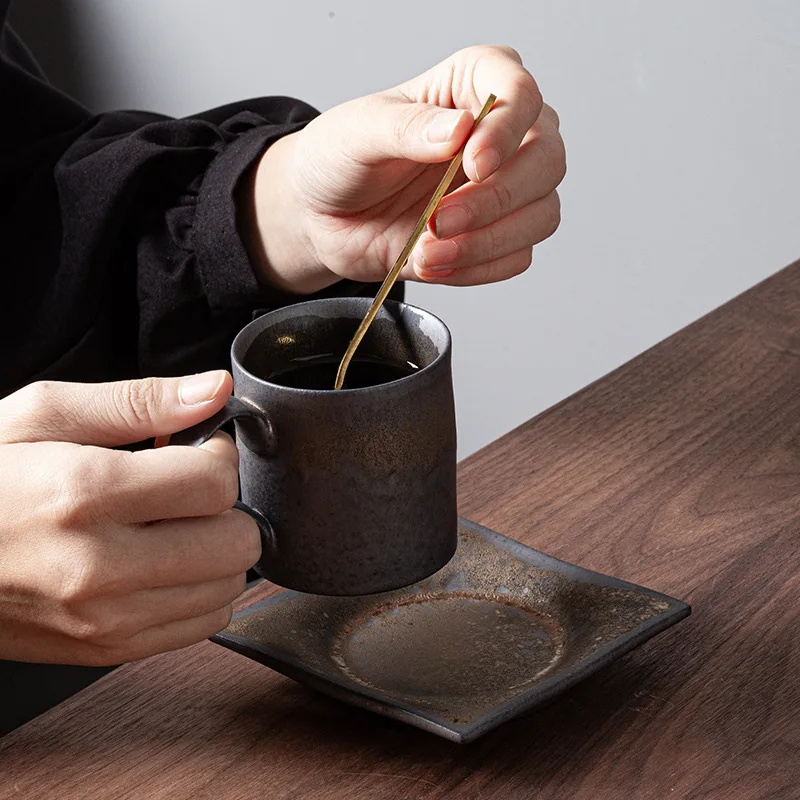 Japanese Vintage Coffee Mug Rough Pottery Tumbler Retro Ceramic Tea Mugs Rust Glaze Water Cup Home Office Drinkware