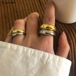 HUANZHI 2020 New Trendy Personality Vintage Simple Glossy Wide Version Opening Adjustable Rings for Women l Party Jewelry Gift