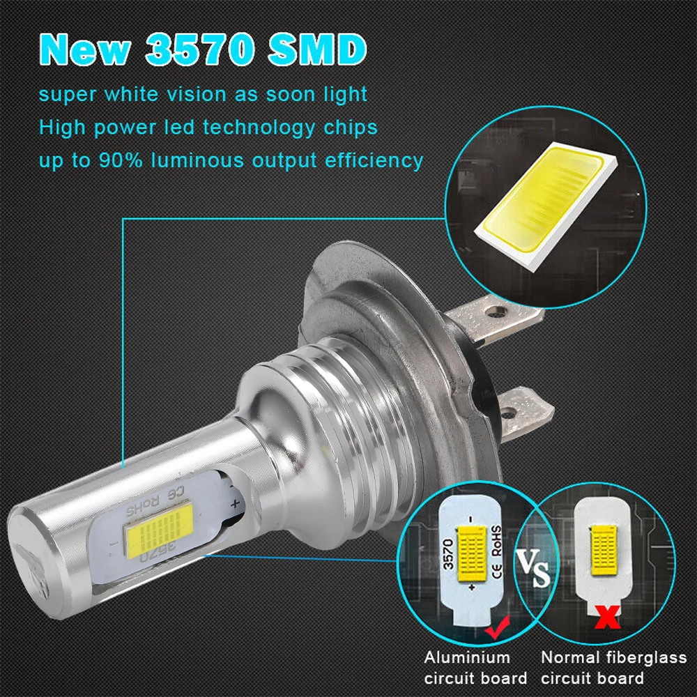 2Pcs H4 H7 H11 Universal 6500K 3000K 12000K Motorcycle Car Headlight HeadLamp 3570 LED Bulb Wireless Direct Install