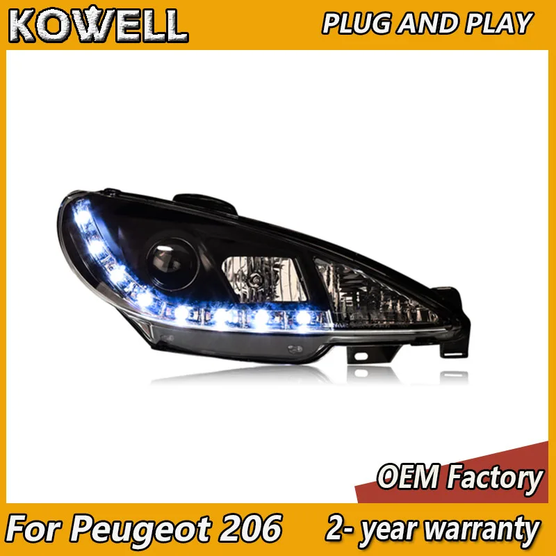 KOWELL Car Styling for Peugeot 206 Headlights 2004-2008 206 Headlamp DRL Turn Signal Low High Beam Projector Lens