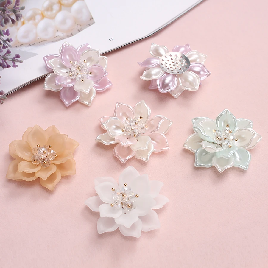6pcs/lot 4.3cm Big 3D ABS Acrylic Flowers For Hair Jewelry Making Clothes Shoes Brooch Hat Decoration Needlework Accessories