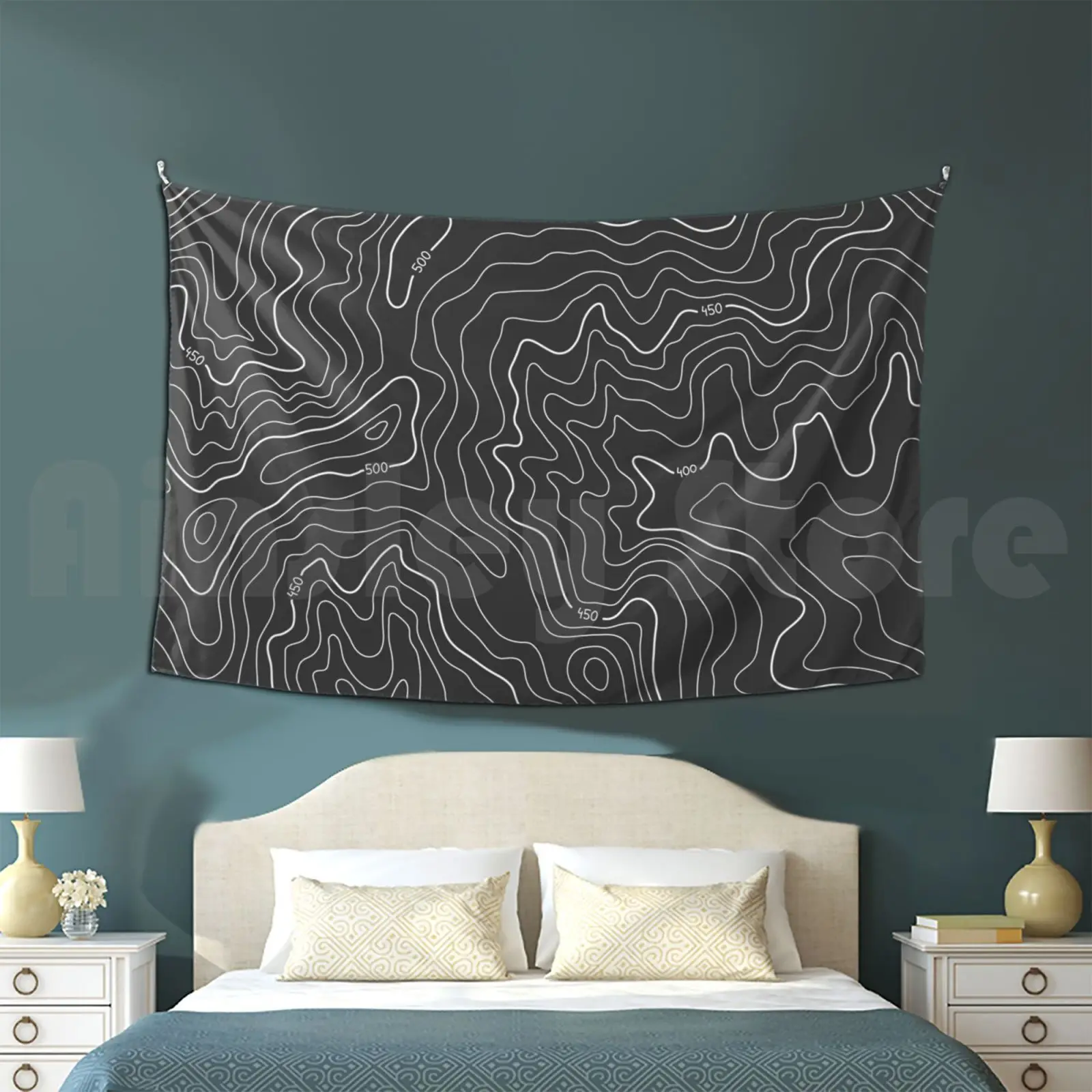 Topography Customized Tapestry Geography Topography Simple Dark Terrain Maps Map Contour Modern