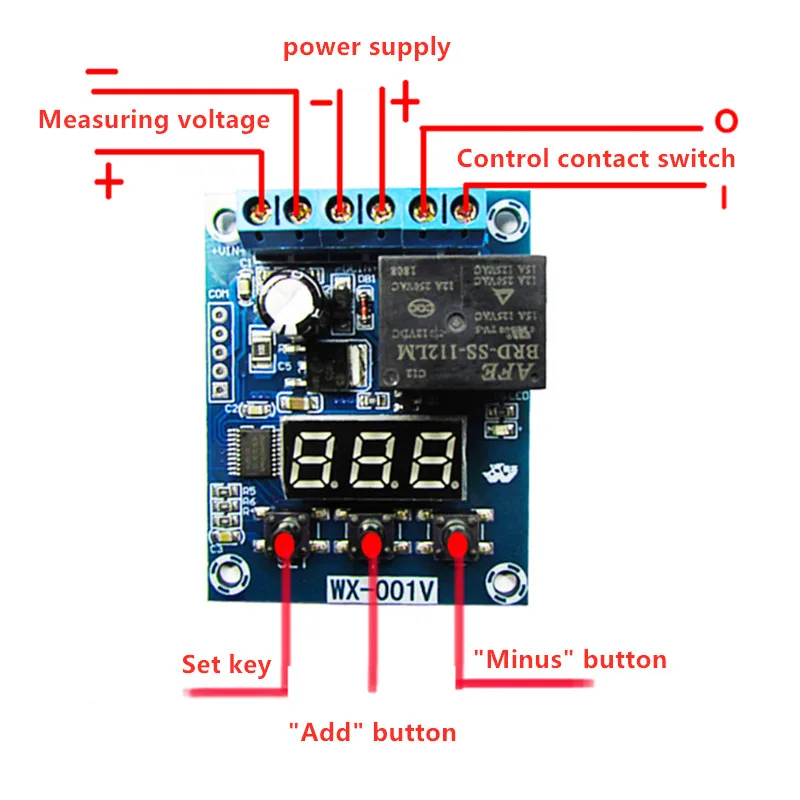 0-100V voltage detection relay, DC 12V power supply, 12A charge and discharge voltage monitoring/upper and lower limit control