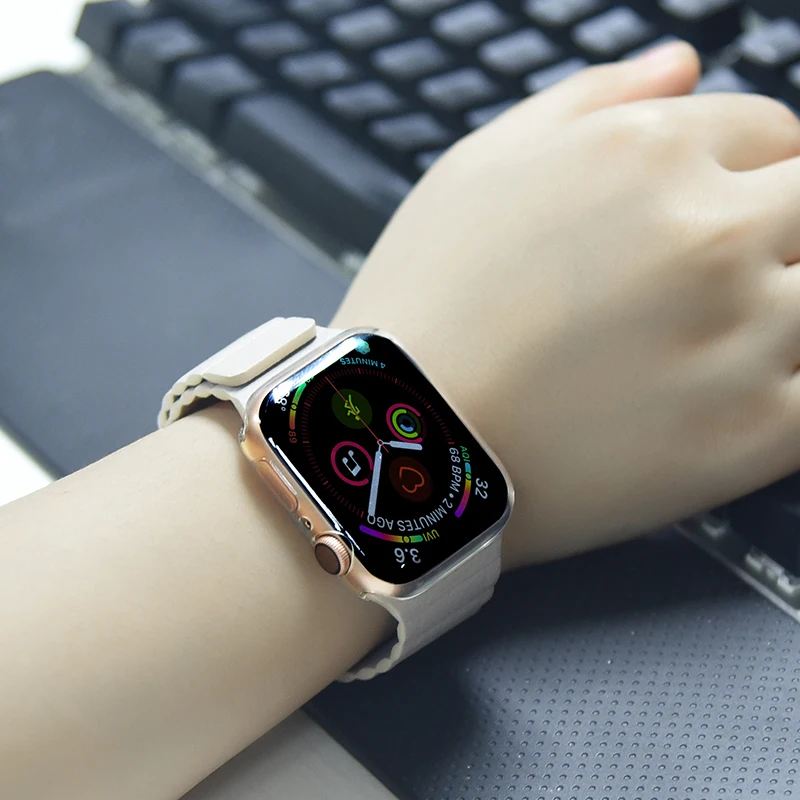 Кожаный ремешок для Apple Watch band 49/45/44/42/41/40/38 мм, магнитный браслет для iWatch series 3 5 se 6 7 8 ultra