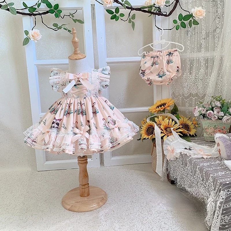 3pcs Spanish Children Princess Dress Eid Dress Lolita's Birthday Dress Vitange Girls Maid Dress 0-6years Flower Girl Dresses