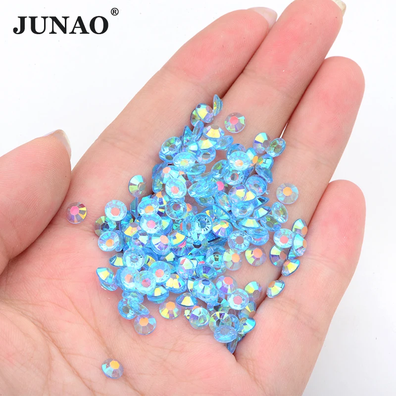 JUNAO Top Quality Bulk Package 2 3 4 5 6mm Jelly Resin Rhinestone Flatback Round Crystal Non Hotfix Strass Nail Art Decoration