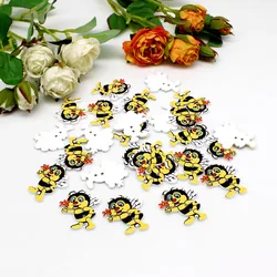 50pcs  decorativos buttons patterns cartoons Little bee Wood buttons Sewing Button Decorative  Scrapbooking Sewing Accessories