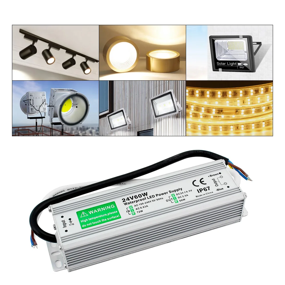 Led driver dc12v 24v ip67 à prova dip67 água iluminação transformadores para luzes ao ar livre fonte de alimentação 10w 20 30 36 45 60 80 100 120w