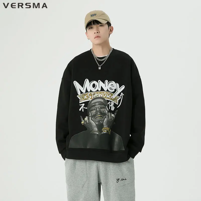 VERSMA American Rap Gothic Printed Oversized Hoodies Men Pullover Spring Korean Trendy High Street University Sweatshirts Women