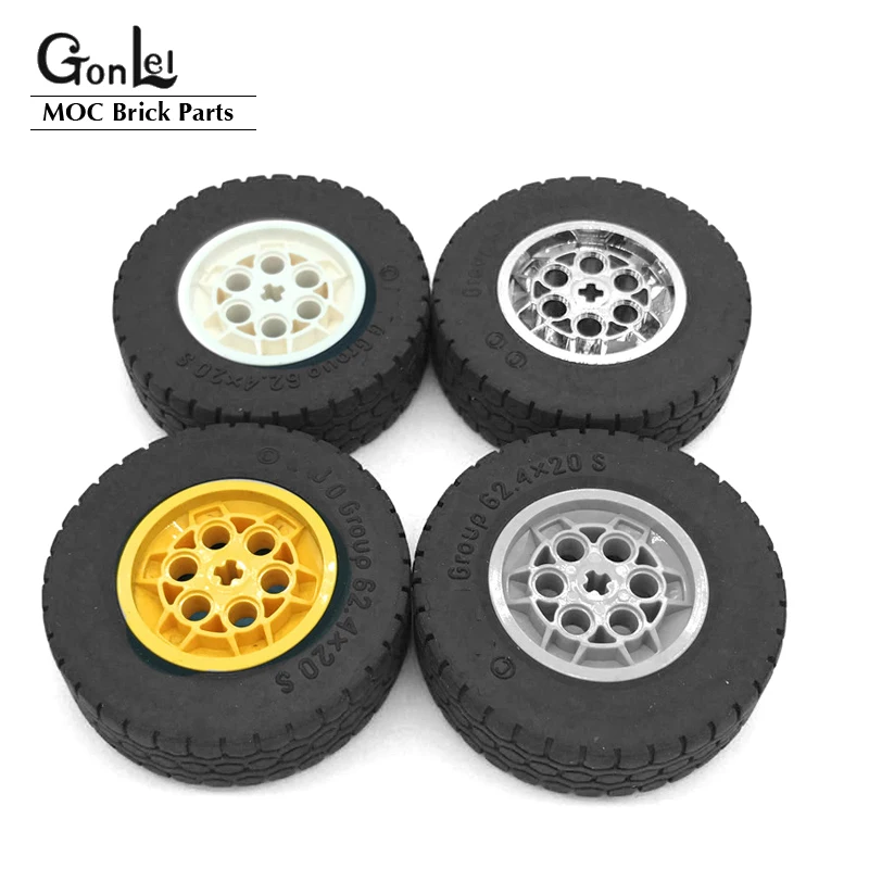 4Pcs/Lot Technical EV3 Wheels 62.4x20mm Wheel Tyres Parts Building Block Toy For 42009 Crane 32019+86652 MOC Brick Parts