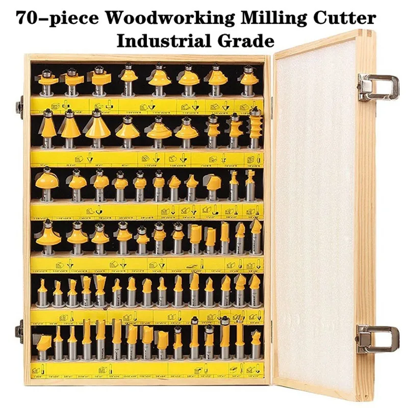 1/2 Handle 70 Piece Set Woodworking Milling Cutter Engraving Machine Trimming Machine Cutter Head Slotting Tools