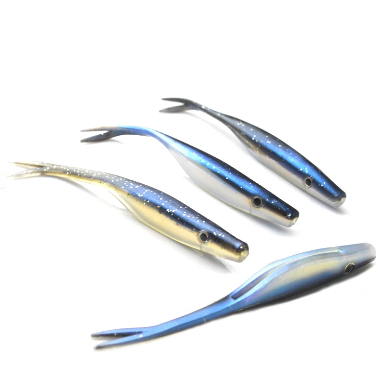 6pcs Fork Tail Soft Bait Lures Double Color Bionic Bait T Tail Silicone Soft Worm Swimbaits Plastic 12cm 6.5g Bass Fishing Lure