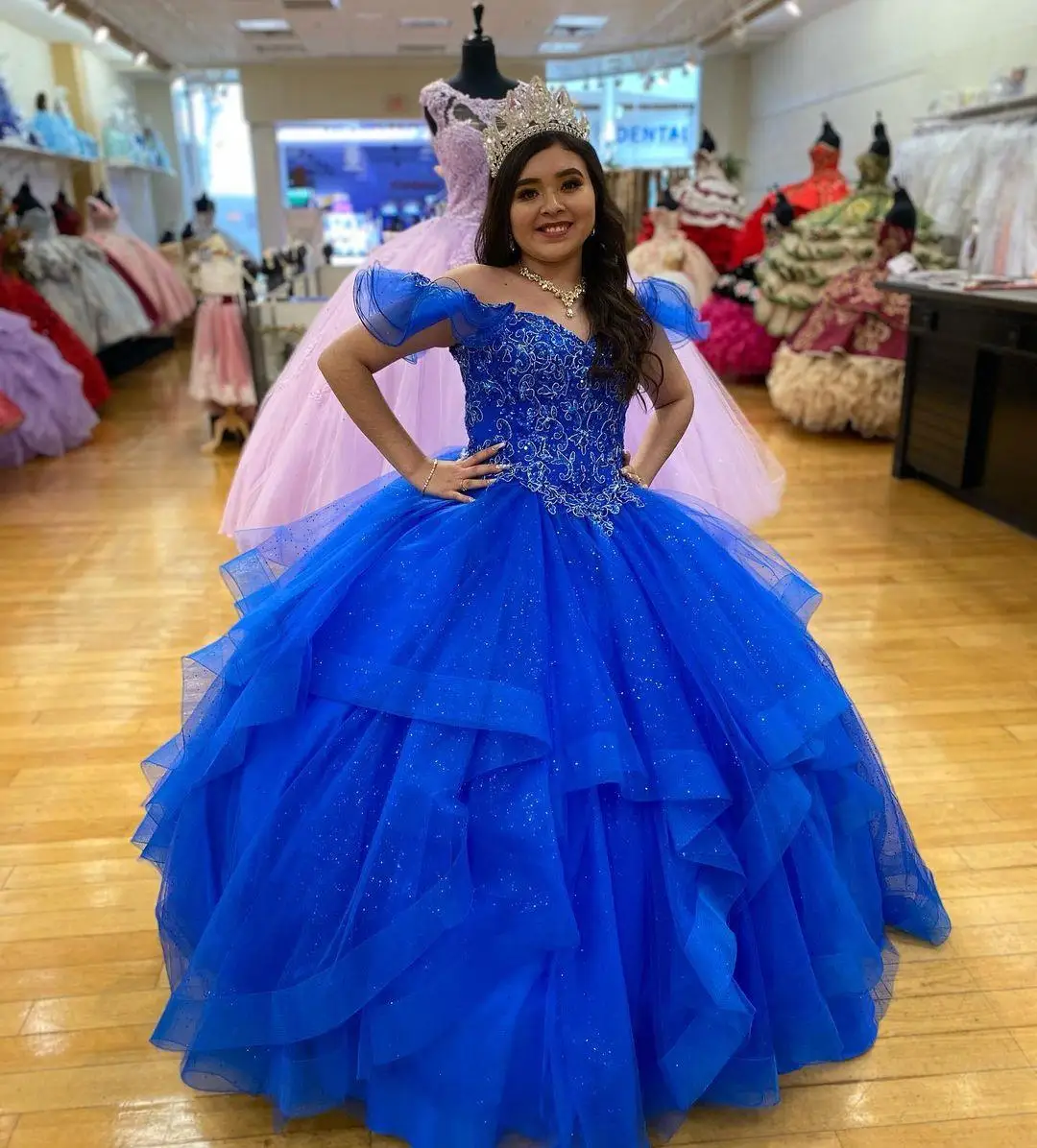 Lindo 15 anos quinceanera vestidos de baile azul real sexy fora do ombro rendas apliques vestido longo menina para festa