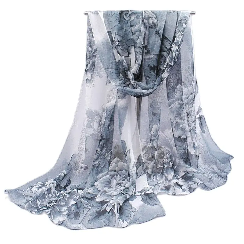 Chiffon Silk Scarf Floral Printed New Design Elegant Soft Wraps Flower Scarves for Women AA10032