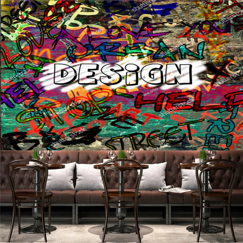 

Text Design Art Urban Industrial Decoration Wallpaper Graffiti Raster Vibrant Restaurant KTV Background Wall Paper Mural 3d