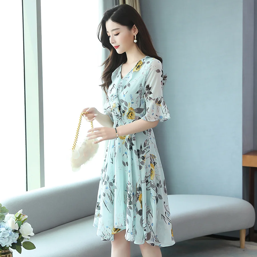 Năm 2022 Thời Trang Thanh Lịch Màu Hồng Voan In Ngọt Mini Mùa Hè Cổ Vintage Đường Băng Đầm Nữ Ôm Body Dự Tiệc Tối Vestidos