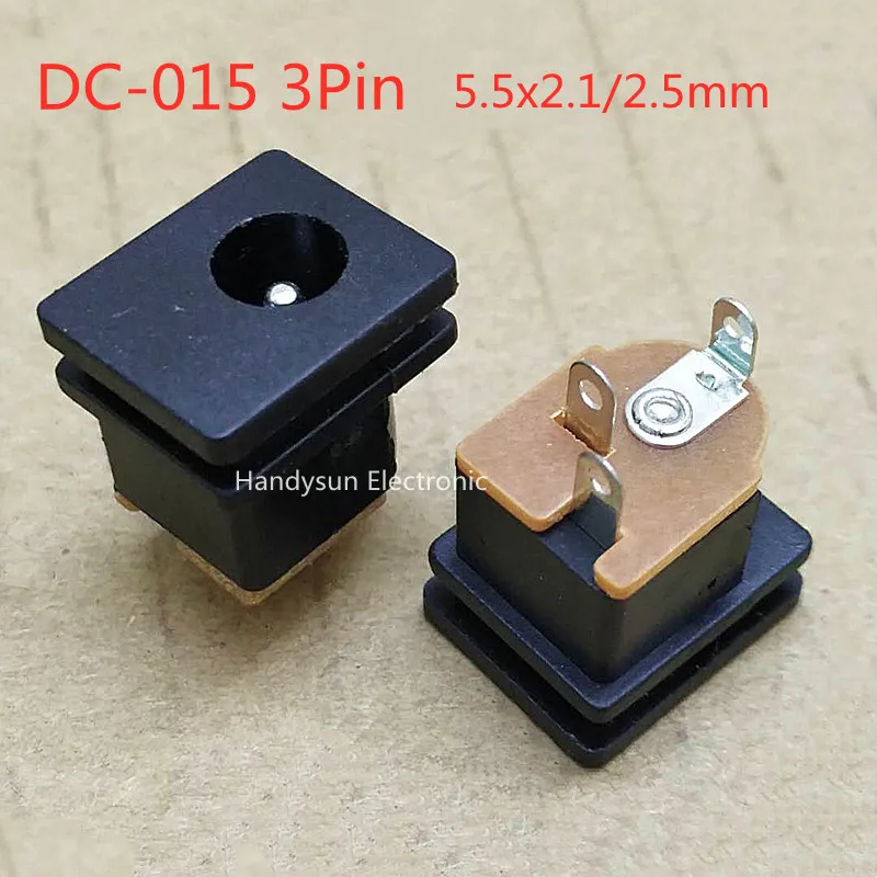 DC-015 DC Power Socket Female Base 5.5x2.1mm 3Pin Round Needle Square Panel Installation Vertical With Card Slot Mount Connector