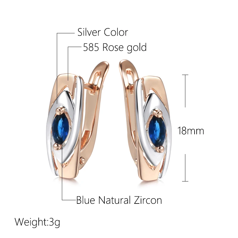 Kinel Luxury Blue Stone Earrings 585 Rose Gold Color Mixed White Gold Natural Zircon Drop Earrings for Women Trendy Jewelry