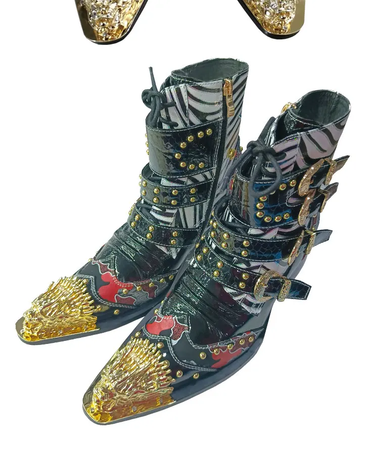 Frühling Männer High heels Stiefel Eisen kopf Spitze Erhöhen Serpentin Echtem Leder Business bankett Formalen leder stiefel Modell stiefel – Detail 12