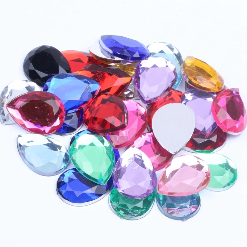 10x14mm 30pcs Flat Facets Acrylic Rhinestone Tear Shape Many Colors Choose Strass Nail Art Decorations Craft Art DIY Gems