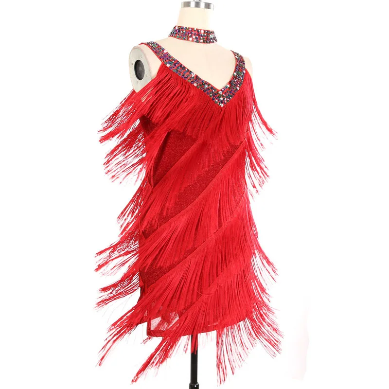 Vestido Flapper de gran Gatsby para mujer, disfraces de actuación de baile de los años 1920, flecos, lentejuelas, Salsa latina