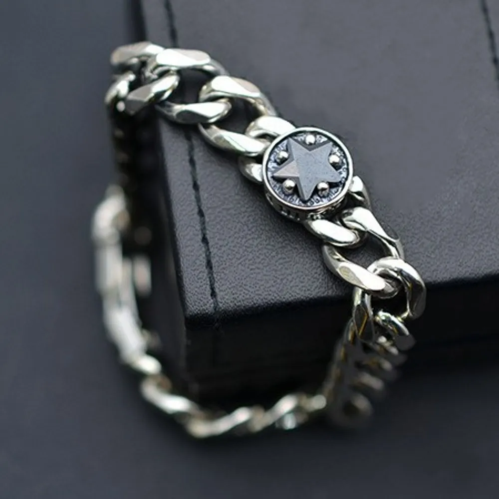 

BOCAI New Pure 925 Silver Jewelry Female Bracelet Black Zircon Five-Pointed Star Round Buckle Fashion Woman Bracelet