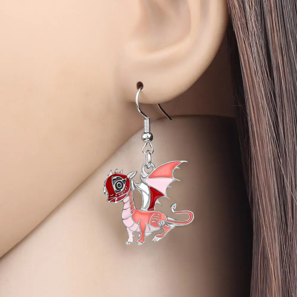 Bonsny Enamel Alloy Flying Dinosaur Dragon Earrings Big Wings Animal Dangle Drop Jewelry For Women Kids Ladies Charm Party Gift