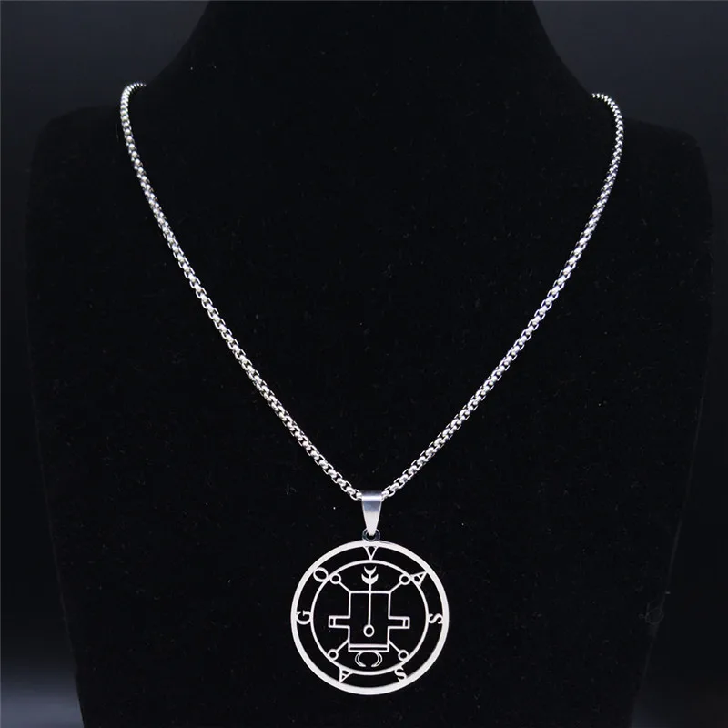 Demon Seal Stainless Steel Chain Necklace Silver Color Satan VASSAGO Statement Necklace Women/Men Jewelry gargantilha N7013