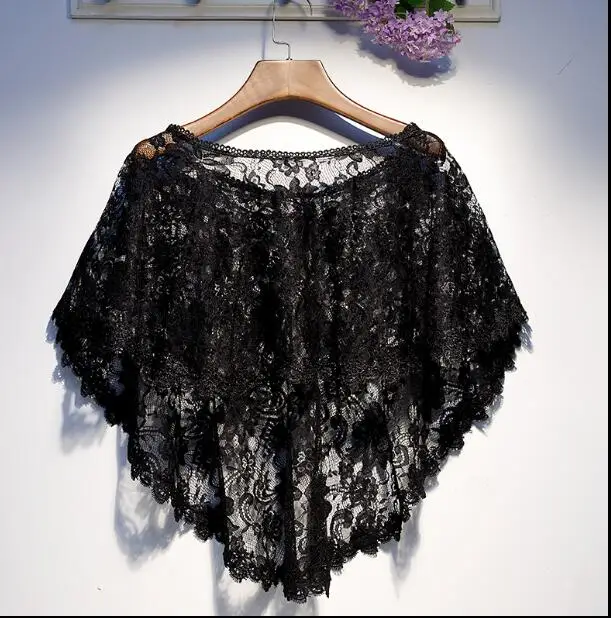 

Women's transparent embroidery black Lace embroidery Pashmina Female Summer Sunscreen Mesh Lace Shawl cloak R2363