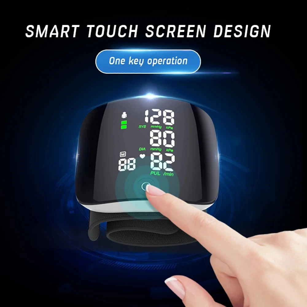 Chargeable Smart Touch LCD Screen Voice Wrist Blood Pressure Monitor Digital Automatic BP Tonometer Heart Rate Sphygmomanometer