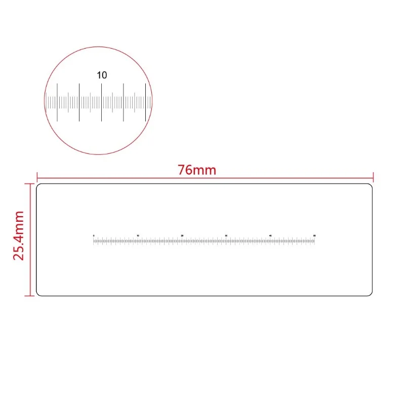 Règle d'étalonnage Microscope Micromcirculation Film transparent Jauge Point de mesure Règle de mesure 76x25.4x0.1mm Qualité Inspection ration tion