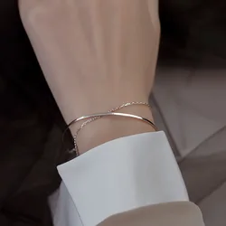 Female Minimalism Chain & Link Bracelet Bangle Simple Charming Bohemian Geometric Double Layer Thin Chain Bracelet Women New