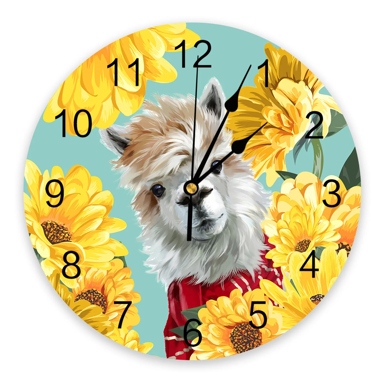 Farm Daisy Alpaca Cartoon 3D Wall Clock Modern Design Living Room Decoration Kitchen Clock Art Wall Watch Home Decor