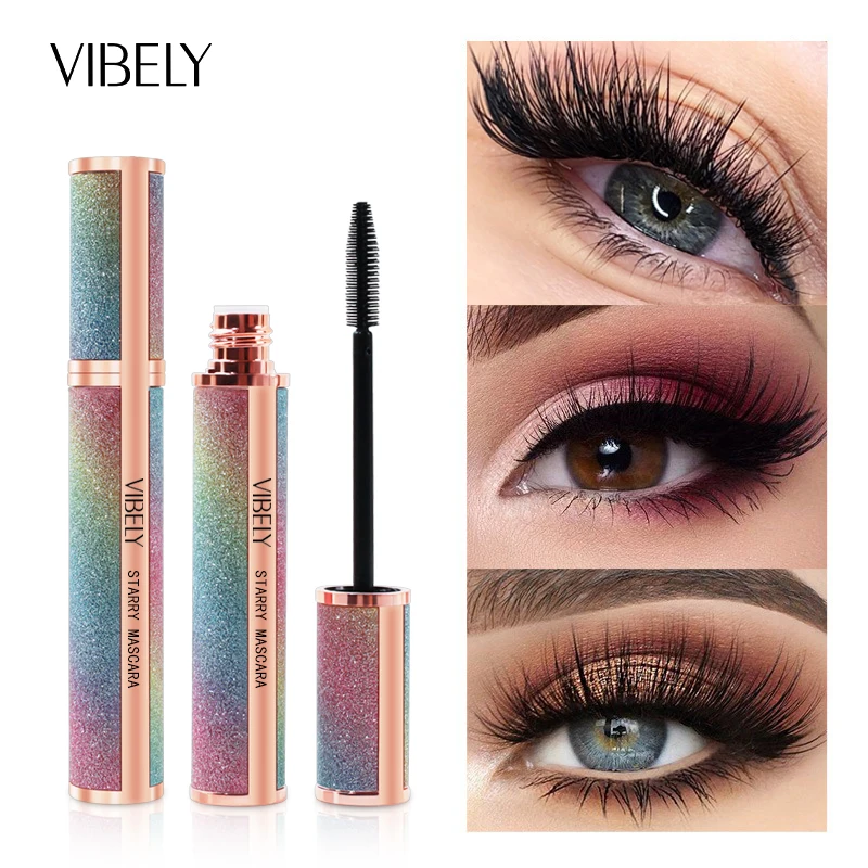 VIBELY Black Liquid 4D Silk Fiber Mascara Waterproof Rimel Maquiagem Lengthens Long Thick Curling Lash Mascara Eyelash Extension