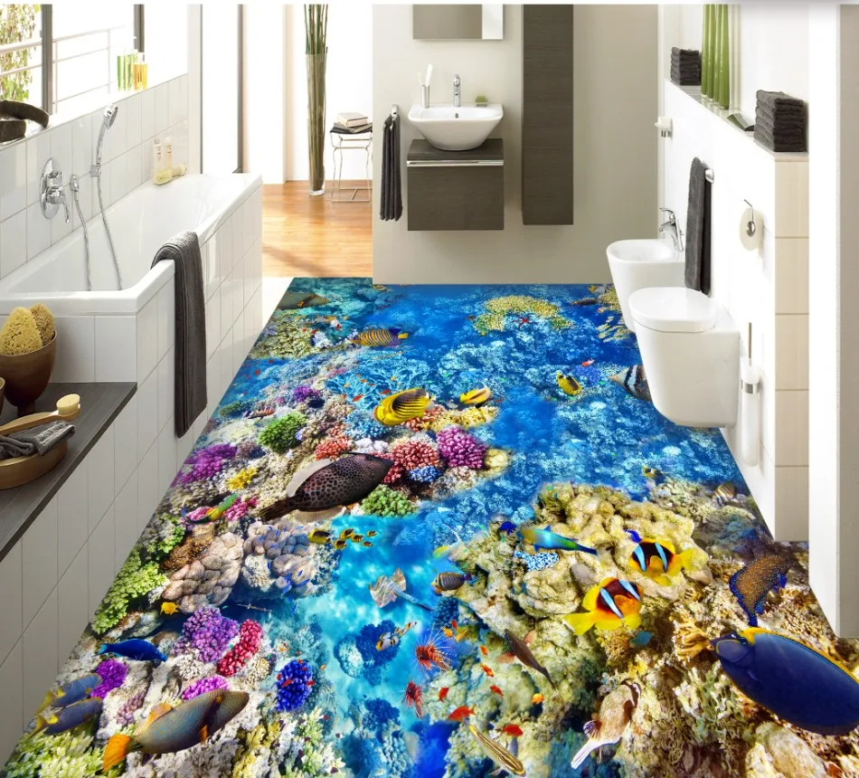 

Underwater World Tropical Fish Coral 3D Flooring bathroom bedroom 3D floor papel de parede 3d wallpaper