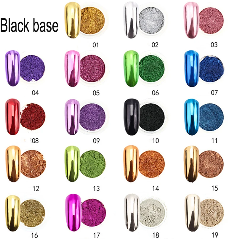 1Pc 19 Farben Nagel Glitter Spiegel Pulver Chrom Staub Nail art Pigment 0,5g Spiegel Pigment Pulver Nagel Glitter dip Pulver, JK47441 – Detail 2