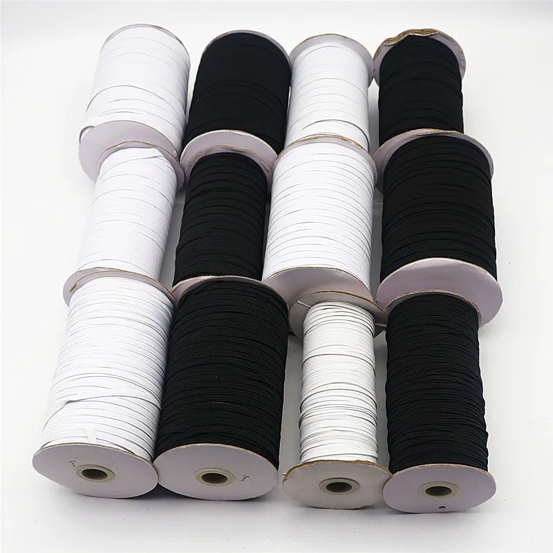 1 Roll 3/ 5/ 6 Mm Mask Elastic Band Ribbon 8/10/12mm Black White Elastic Cord Rubber Band Belt DIY Clothing Sewing Accessories