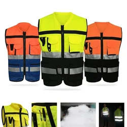 Chaleco de seguridad reflectante de alta visibilidad para hombre, ropa de trabajo con múltiples bolsillos, 4XL