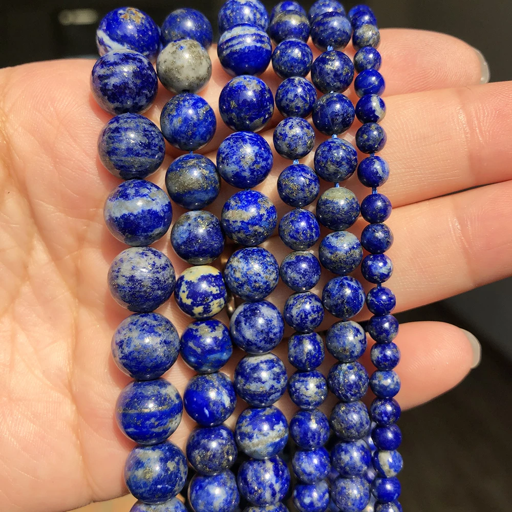 AA Tự Nhiên Lapis Lazuli Đá Hạt Trang Sức Làm 4 6 8 10Mm Vòng Rời Hạt Tự Làm Vòng Đeo Tay Hạt Charm phụ Kiện 15''Inches