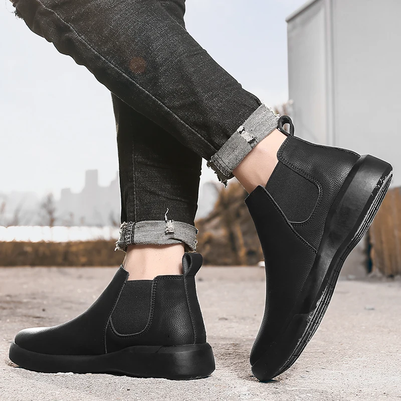 Men Chelsea Boots Ankle Boots Fashion Men's Male Brand Leather Quality Slip Ons Motorcycle Man Winter Warm Chelsea image 5