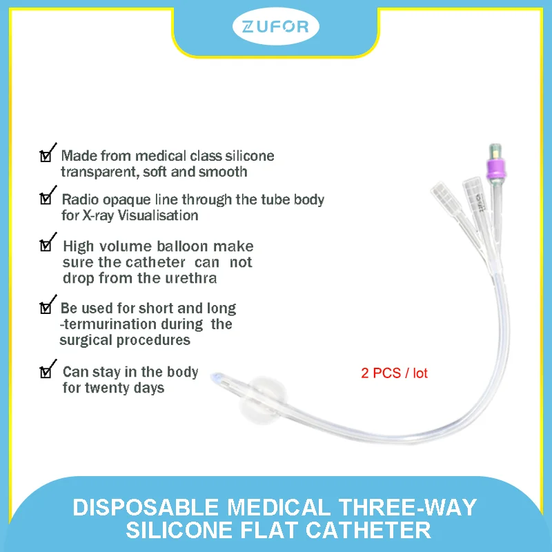 2pcs/lot 3 way Silicone Foley Catheter Disposable Medical Silicone Men\'s urology Urethral urine tube sex catheters
