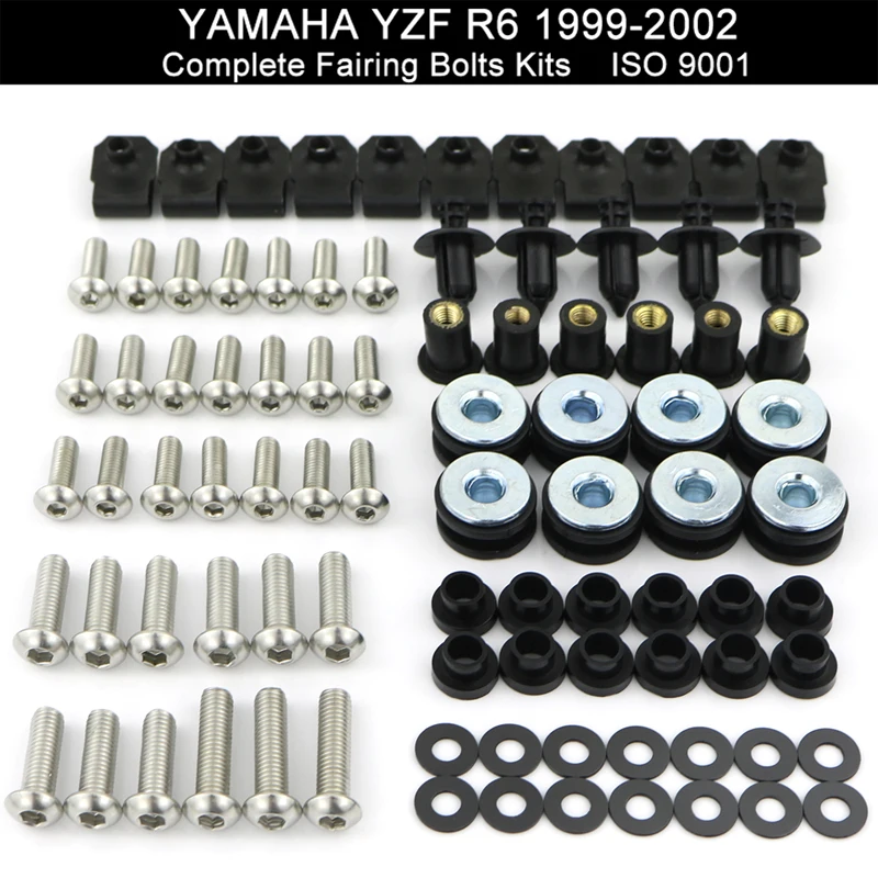 

Motorcycle Complete Full Fairing Bolts Kits Fit For Yamaha YZFR6 YZF-R6 R6 1999 2000 2001 2002 Nuts Clips Screws Stainless Steel