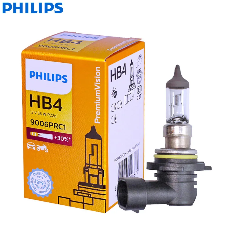 Philips Vision 9006 HB4 12V 55W P22d 9006PRC1 +30% Brighter Original Light Genuine Car Halogen Headlight Auto Bulb Fog Lamp, 1X