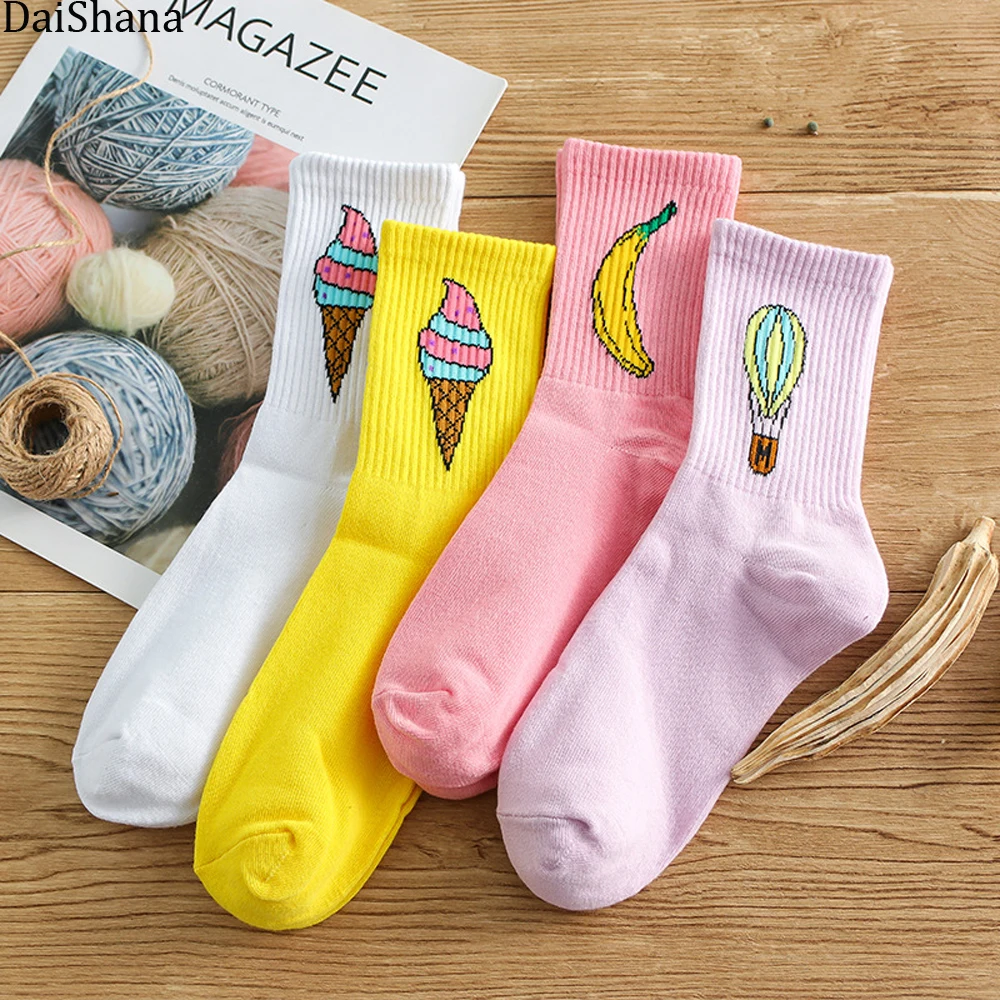 [DaiShana]Newly Spring Hot Sale Women Funny Ice Cream Cartoon Socks Creative Sokken Korean Japanses Kawaii Fashion Girls Socks.