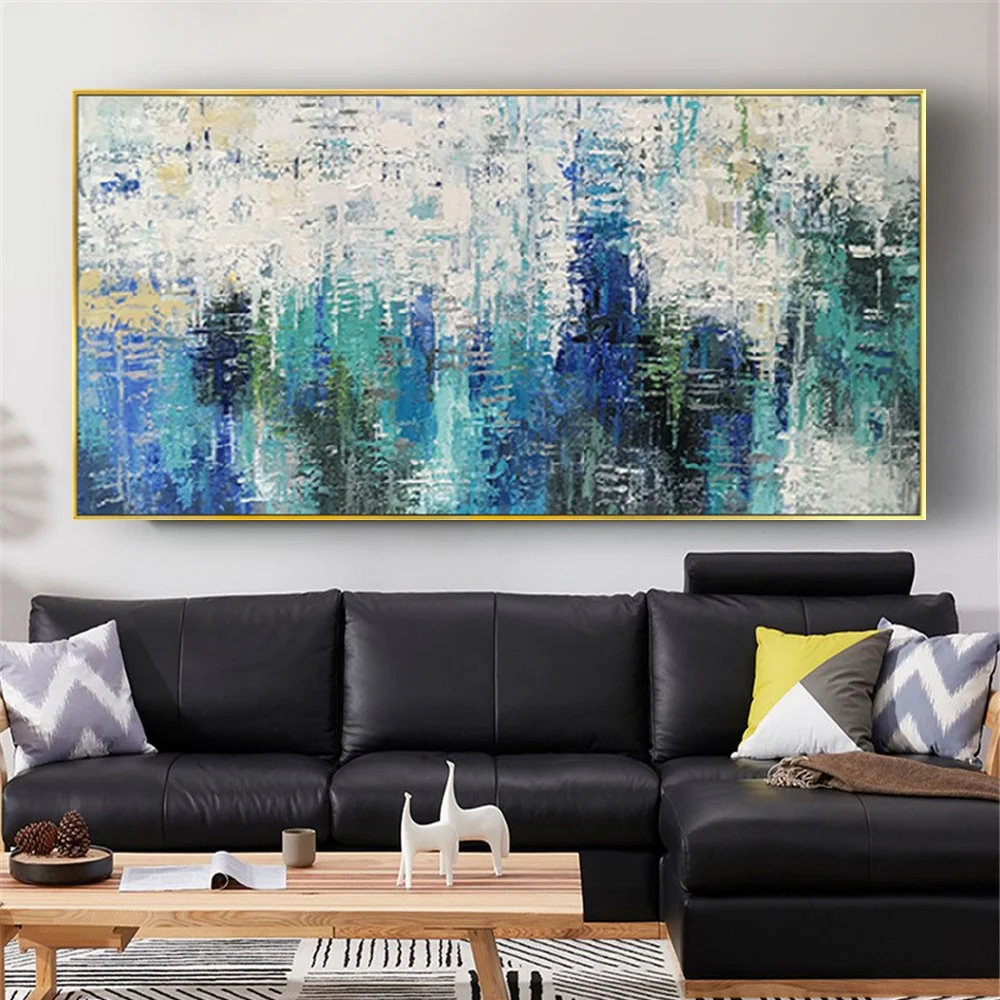 

Hand-Painted Modern Oil Painting Abstract Art Blue Green Canvas Poster Decor Home Living Room Mural Large Artwork Display Image