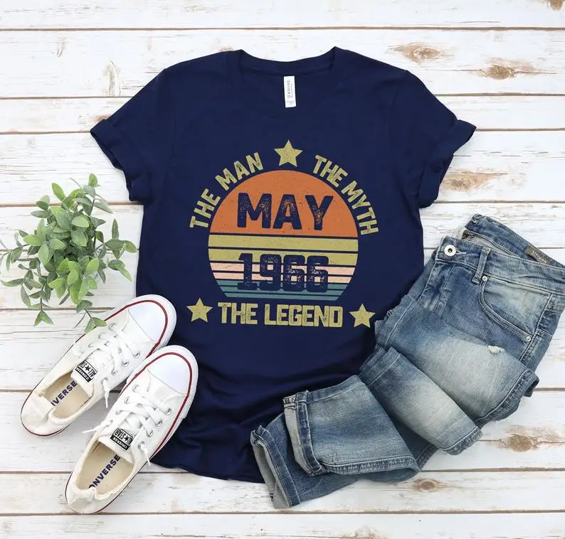 vintage born in 1966 birthday shirt classic 55 years old limited edition birthday gift summer round neck 100% cotton Unisex