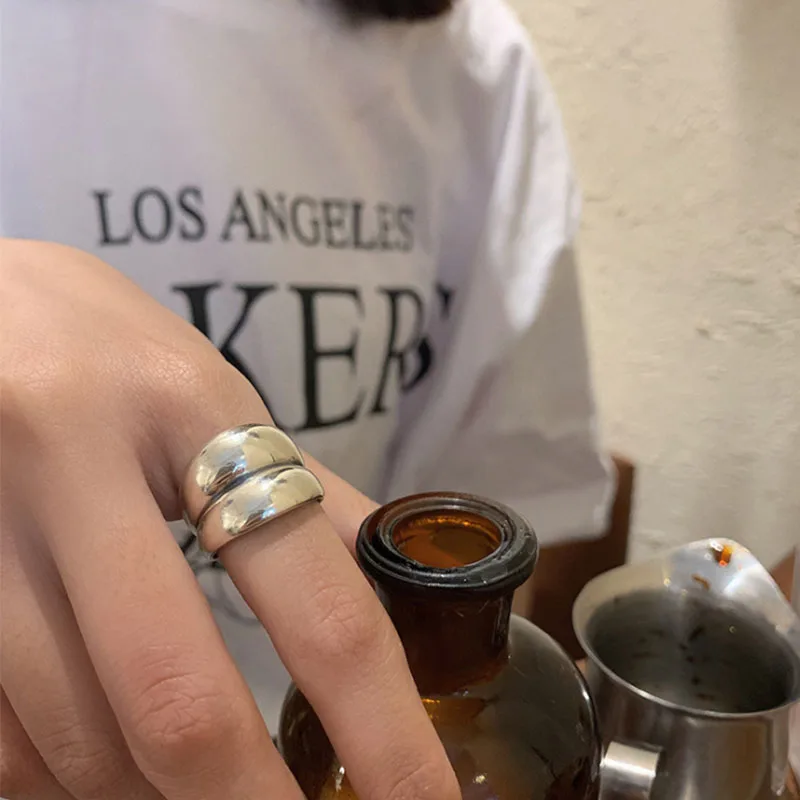 Vent fille Sterling Silber Ring neue dicke einfache Welle licht förmige solide Doppels chicht ringe trend ige Paar Frauen Geschenk Drops hip