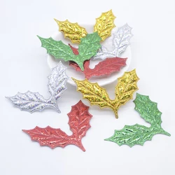 50Pcs Double Sided Laser Cloth Holly Leaves Appliques for DIY Christmas Hat Clothes Patches Decor Scrapbook Craft Decorative