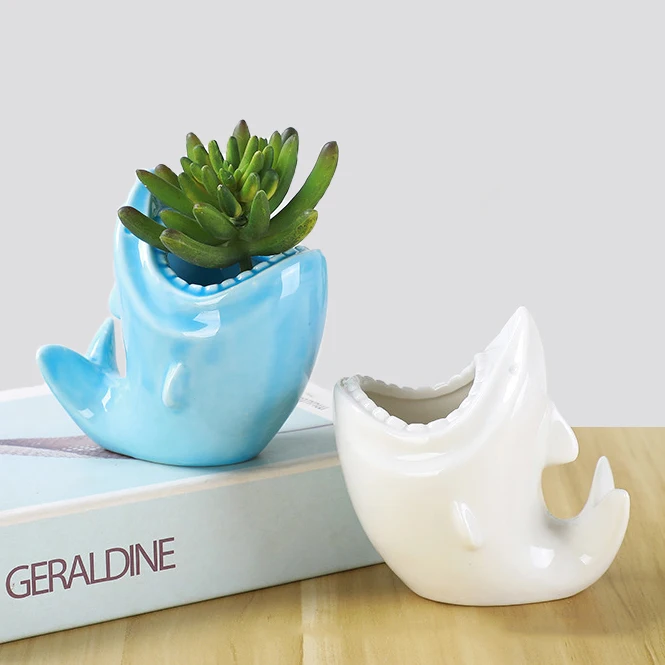 

Shark Shape Flower pot Planter Plants Potted Home Decor Ceramic Vase Desktop Ornaments Gardening Supplies Succulent Plant Pot