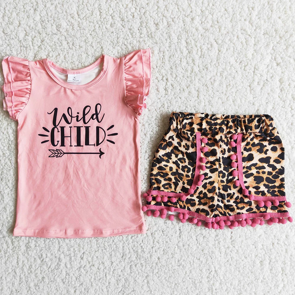 

Wholesale Baby Girls Designer Clothes Summer Kids Outfit Wild Child Fashion Girls Sister Clothing Cute Leopard Ruffle Shorts Set